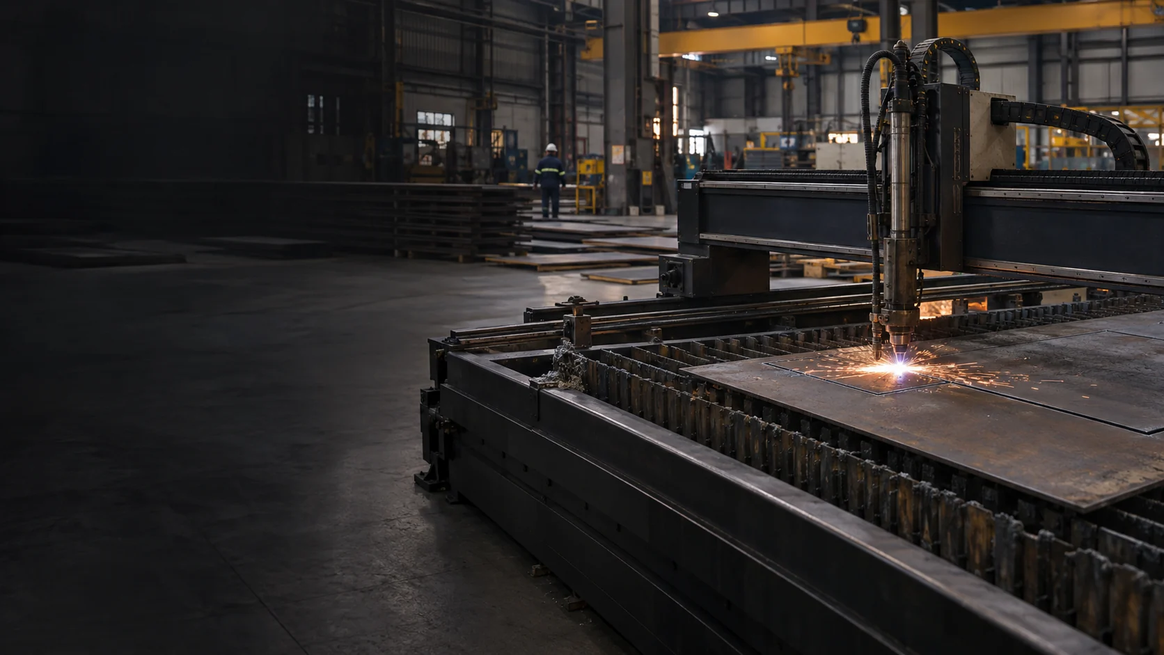 Illustrative image of steel plate cutting in a fabrication workshop